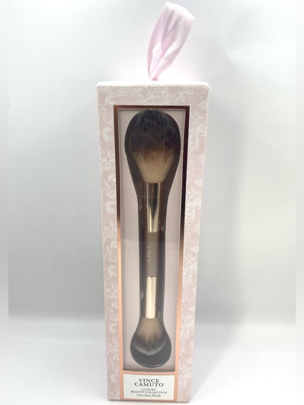Vince Camuto Luxury Beauty Duo Face Brush Pink Floral Double-Ended